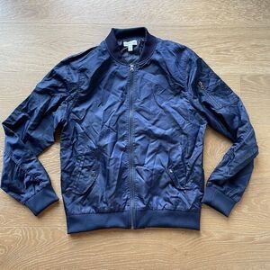 THE RAIL Zip Up Bomber Jacket Men Large Blue Long Sleeve